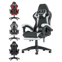 Bigzzia - Gaming Stuhl mit Fußstütze - Gaming Stühle Gamer Stühle Ergonomisch mit Lendenkissen + Kopfstütze Gaming Chair Höhenverstellbar