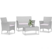 Gartenmöbel-Set für den Außenbereich aus Rattan, 4-teilig, bigzzia Gartenmöbel-Set für 4 Personen, inklusive 1 Sofa, 2 Sessel, 1 Tisch, Grau
