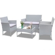 4 pcs Garden Furniture set Rattan Outdoor Table Chair Sofa sets With Tempered Glass Table - Gray - Bigzzia
