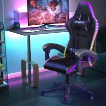 Bigzzia - rgb Gaming Chair with led Lights Ergonomic Computer Chair Reclining - pu Leather High Back Game Chair with Headrest - Adjustable Lumbar