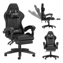 Bigzzia - Vedio Gaming Chair with footrest Gamer Chairs with Lumbar Cushion + Headrest, black