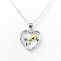 Bijoux 925 collier plaqué argent fille et cheval couleur pendentif en forme de coeur clavicule collier amant cadeau(Collier en or jaune)