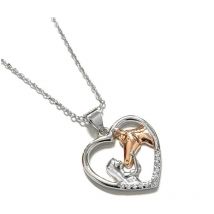 Bijoux 925 collier plaqué argent fille et cheval couleur pendentif en forme de coeur clavicule collier amant cadeau(Couleur or rose)