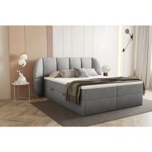 Bilbao Boxspringbett 180x200 mit Bettkästen H3 Pocket Matratze Kopfteil mit Dekorative Ohren Grau
