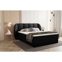 Bilbao Boxspringbett 160x200 mit Bettkästen H3 Pocket Matratze Kopfteil mit Dekorative Ohren Schwarz