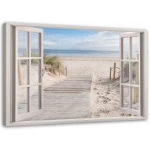 Bild auf Leinwand, Blick aus dem Fenster, Weg zum Strand - 120x80