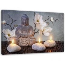 Bild auf Leinwand, Buddha und Kerzen - 90x60