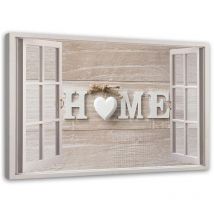 Feeby - Bild auf Leinwand, Hausinschrift auf hellem Holz im Fenster – 60x40