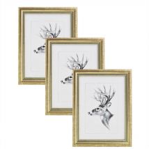 Woltu - 3er Set 13x18cm Bilderrahmen Artos Stil Holz Rahmen Fotogalerie Glasscheibe, Gold