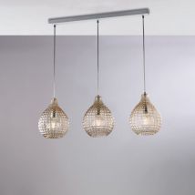 Belight - Binario in ferro laccato bianco e montatura cromo con cavi elettrici regolabili e diffusori in vetro soffiato ambra con decoro effetto