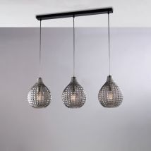 Belight - Binario in ferro laccato nero e montatura cromo con cavi elettrici regolabili e diffusori in vetro soffiato grigio specchiato con decoro