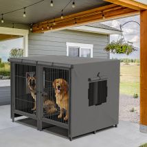 Bingo Paw - BingoPaw 2 Dogs Extra Large Dog Crate Heavy Duty Metal Dog Cage Pet Kennel Playpen with Waterproof Roof Cover