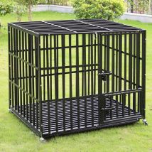 Bingo Paw - Hundezwinger Outdoor Hundekäfig große hunde mit 3 Türen und 4 Rollen Hundebox mit abnehmbar Bodenschale Drahtkäfig Hundetransportkäfig