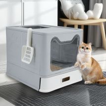 Bingo Paw - BingoPaw Stainless Steel Cat Litter Box Large Hooded Kitty Litter Tray Clear Entry Lid