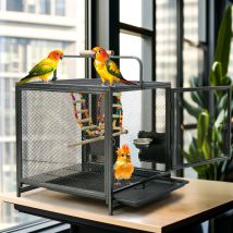 Bingo Paw - BingoPaw Wrought Iron Bird Travel Carrier Cage for Parrots Conures Lovebird Cockatiel Parakeets Black