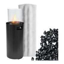 Planika - Bino Stufa da terrazzo, colonna fuoco, camino a propano o gpl, altezza 102 cm, 8KW Jet Black + Coperchio