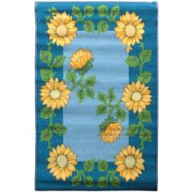 Thedecofactory - bio line - Tapis de cuisine antidérapant tournesol jaune et bleu 50x80