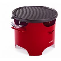 Purline - Grill mit Biobrennstoff, 0,5-Liter-Tank, rauchfrei, aus rotem Stahl und runder Grillplatte aus Gusseisen