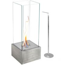 Cheminée Bioéthanol sur Pied Kekai Kilimanjaro 25x25x65 cm Brûleur en Acier Inoxydable, Verre Trempé et Étouffoir