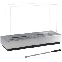 Kekai - Biocamino Pavimento Santorini 75x23x52 cm 2 Bruciatori Acciaio Inossidabile, Pareti Vetro Temperato e Asta Spegnifiamma