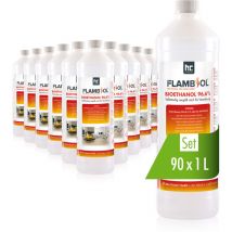 Flambiol Bioéthanol 96,6% Premium 90 x 1 l - Pour Cheminée de Table, Cheminée & déco de Jardin - Sans Fumée ni suie - a base de maïs & de Betteraves