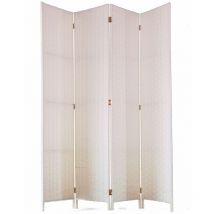 Biombo de fibras naturales de 4 paneles, color blanco - Dim : a 180 x a 180 cm