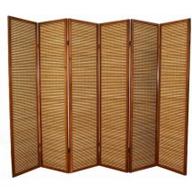 Biombo de madera castaño con bambú de 6 paneles