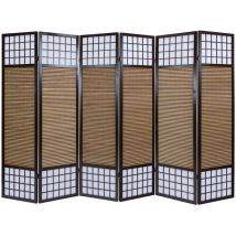 Biombo japonés de madera y bambú de 6 paneles
