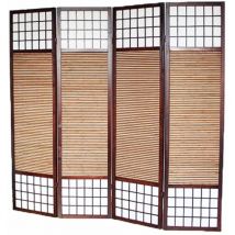 Biombo japonés de madera con bambú 4 paneles