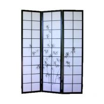 Biombo japonés de madera negro con dibujo bambú 3 paneles