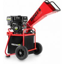 Greencut - Biotrituradora de gasolina 212cc 5kw, diametro corte 50mm, tolva gran tamaño, saco 64L, ruedas y asa para transporte GE212X-B
