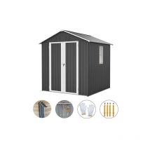 BIRCHTREE Garden Shed 6x6FT Steel Apex Tool Equipment Organize W/Window Door Anthracite