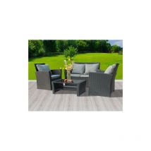 KMS - birchtree 4PCS Garden Rattan Furniture Set Armchair Sofa Glass Coffee Table Patio RFS02 Black