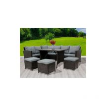 Birchtree - Rattan Furniture Set Sofa Chair Foot Stool Table Glass Coffee Table 9 Seater Cushion Outdoor Patio Brown