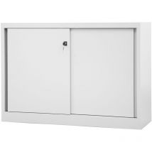 Schiebetürenschrank ECO – Lichtgrau – 83,9 cm – 120 cm – 43 cm – Robuster Stahl – 2 Fachböden – Bisley