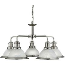 Searchlight Bistro - 5 leichte mehrarmige Deckenanhänger Satin Silber, saures Glas, E27