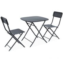 Folding bistro-style garden table in anthracite with 2 folding chairs in sturdy galvanised steel - Anthracite