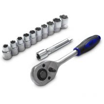 12 Teiliges Nussatz Sechskant mit 250mm Ratsche 1/2' und 125mm Verlängerung Steck Nüsse Stecknuss Werkzeug Set - Bituxx