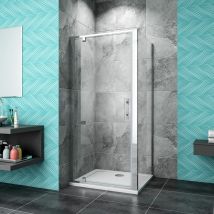 Biubiubath - 1850mm Height Chrome 760mm Pivot Shower Door + 900mm Side Panel + 900x760mm Tray Waste