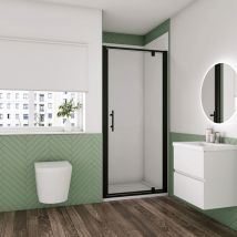 700x1850mm Matt Black Frame Pivot Hinges Shower Door with 1200x700mm Shower Tray Waste - Biubiubath