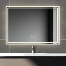 80x60cm Bluetooth led miroir salle de bain tricolore avec anti-buée - Biubiubath