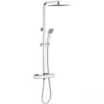 Biubiubath - Colonne de douche thermostatique carrée chromée, pomme de douche en acier inoxydable de 25 cm, réglable en hauteur