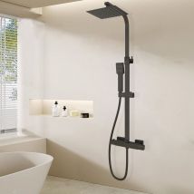 Biubiubath - Colonne de douche thermostatique noir ensemble de douche réglable en hauteur noir avec robinet système de douche de salle de bain