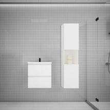 Biubiubath - Ensemble meuble vasque L.50cm blanc 2 tiroirs + lavabo + colonne