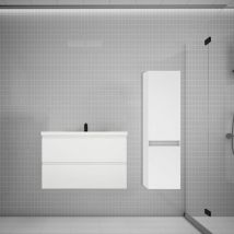 Biubiubath - Ensemble meuble vasque L.79cm blanc 2 tiroirs + lavabo + colonne easy