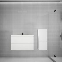 Biubiubath - Ensemble meuble vasque L.79cm blanc 2 tiroirs + colonne + lavabo