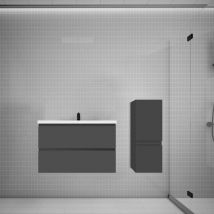 Biubiubath - Ensemble meuble vasque L.79cm anthracite 2 tiroirs + colonne + lavabo
