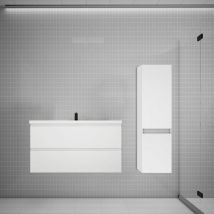 Biubiubath - Ensemble meuble vasque L.99cm blanc 2 tiroirs + lavabo + colonne easy