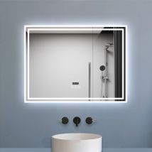 Miroir de salle de bain Bluetooth 100x60 cm, tricolore + horloge + mémoire + dimmable + anti-buée, IP44 Miroir led - Biubiubath