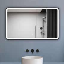 Biubiubath Miroir de salle de bain LED 120x70cm avec cadre noir, tricolore + anti-buée + mémoire + gradation infinie